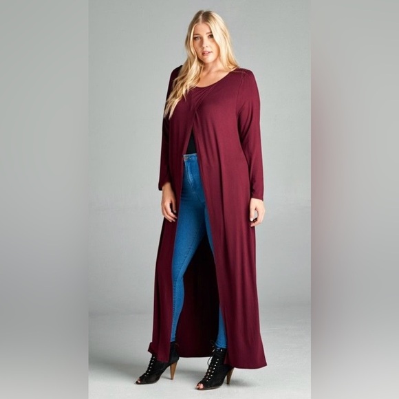 New!Plus Size Long Jersey Duster Top with Open Front Detail Sizes 1X 2X 3X - Picture 2 of 5